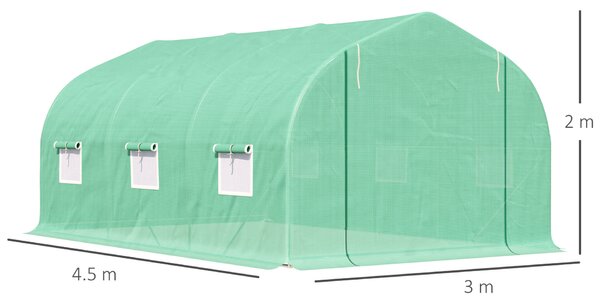 Homcom kerti üvegház ferde tetővel, PE és acélcsövekből, sötétzöld, 4.5x3x2m