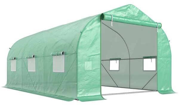 Homcom kerti üvegház ferde tetővel, PE és acélcsövekből, sötétzöld, 4.5x3x2m