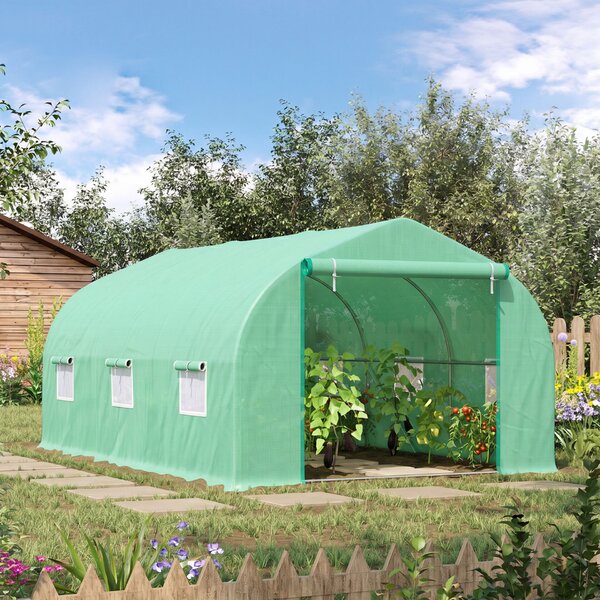 Homcom kerti üvegház ferde tetővel, PE és acélcsövekből, sötétzöld, 4.5x3x2m
