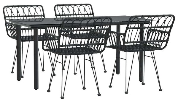 Elegáns Fekete Polyrattan Kerti Étkezőgarnitúra - 5 részes