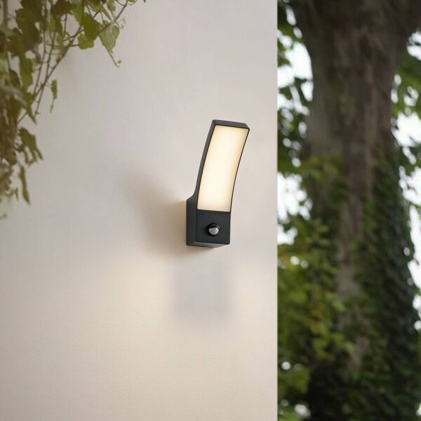Lindby LED kültéri fali lámpa Ilvita, érzékelő, antracit, IP54, Fekete, Alumínium, Modern
