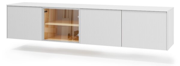 TV-állvány Mirbelo 107, Edzett üveg, Közepes sűrűségű farostlemez, Laminált forgácslap, 42x195x41cm, Fehér, Tölgy
