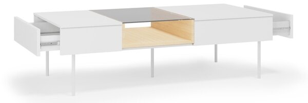 Dohányzóasztal Mirbelo 106, Közepes sűrűségű farostlemez, Edzett üveg, Laminált forgácslap, Fém, 39x61cm, Fehér, Tölgy