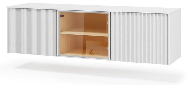 TV-állvány Mirbelo 108, Edzett üveg, Közepes sűrűségű farostlemez, Laminált forgácslap, 42x147x41cm, Fehér, Tölgy