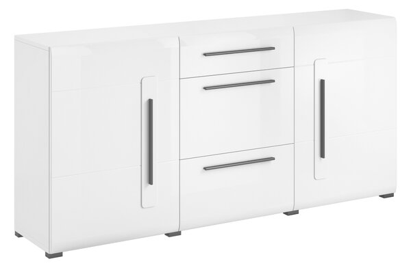 Komód Ophsalu 108, Laminált forgácslap, 86x180x39cm, Fényes fehér, Fehér