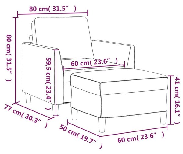 VidaXL krémszínű műbőr kanapéfotel lábtartóval 60 cm