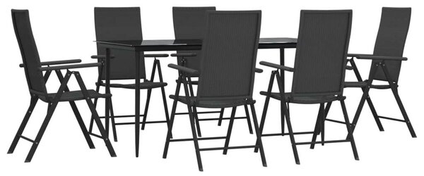 7 részes fekete polyrattan kerti étkezőgarnitúra