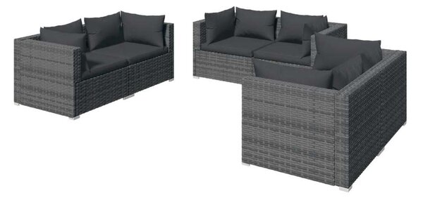 VidaXL 6 részes szürke polyrattan kerti ülőgarnitúra párnákkal