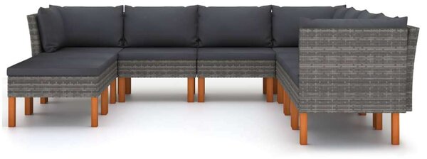 Polyrattan Kerti Ülőgarnitúra - 9 részes - Szürke