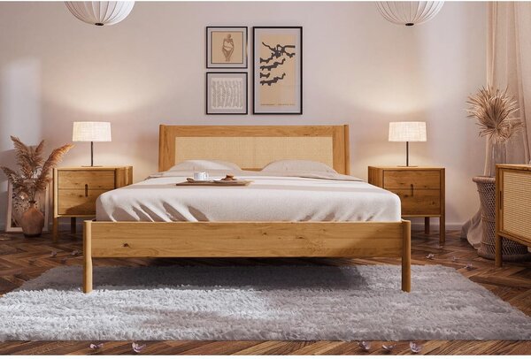 Tölgyfa franciaágy rattan ágytamlával 180x200 cm Pola - The Beds