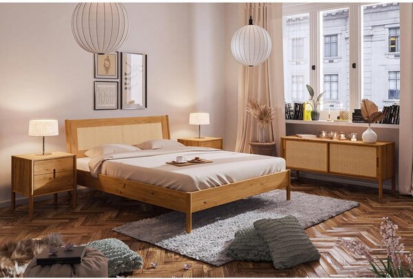 Tölgyfa franciaágy rattan ágytamlával 180x200 cm Pola - The Beds