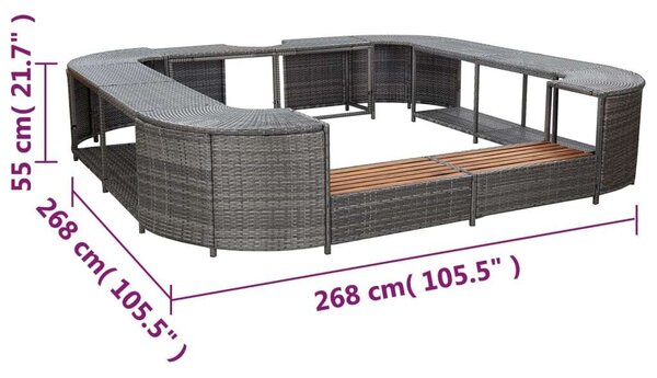 VidaXL Pezsgőfürdő Keret - Polyrattan - Szürke - 268x268 cm