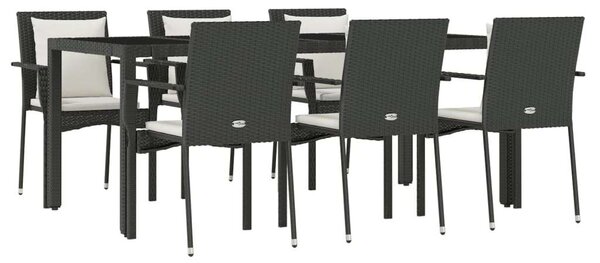 Polyrattan Kerti Étkezőgarnitúra - 7 részes - Fekete