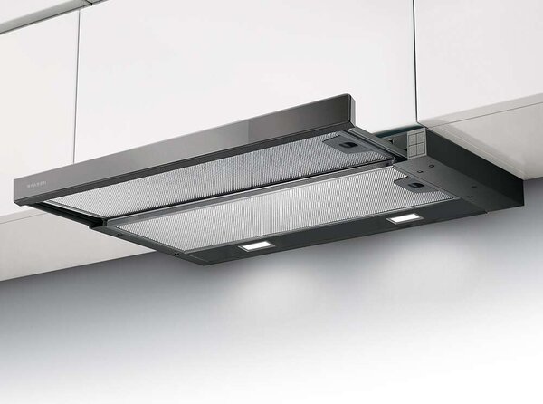 Faber FLEXA NG GLASS LUX BK A60 Teleszkópos páraelszívó, 420 m3/óra, 3 fokozat, D energiaosztály