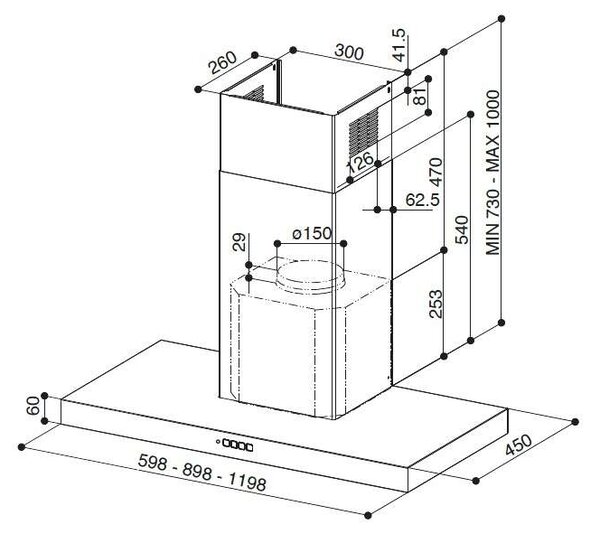 Faber STILO COMFORT X A90 Páraelszívó, 690 m3/óra, 3 sebességfokozat, B energiaosztály, Inox