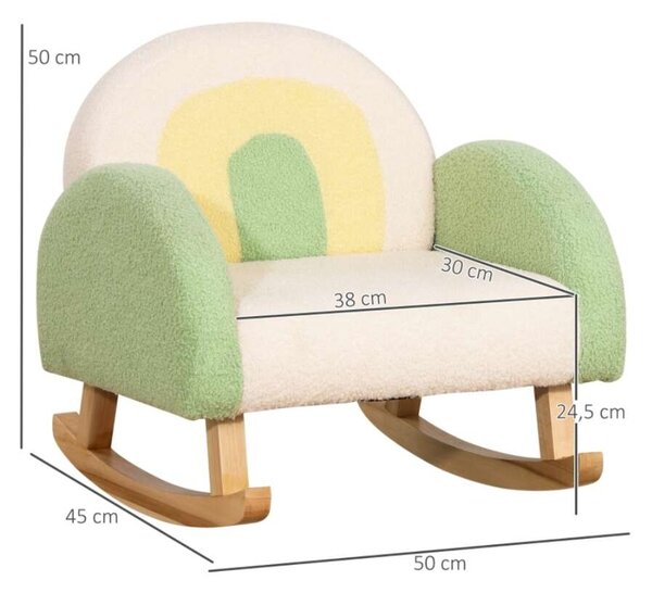 Hintaszék kisgyermekeknek aranyos design , báránybőr utánzat, eukaliptusz fa zöld + sárga bézs
