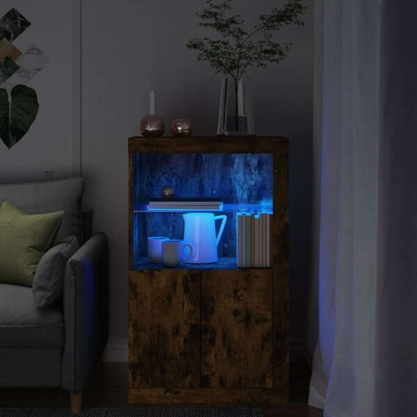 VidaXL LED-es Tálalószekrény - Füstös Tölgy - 60x37x100cm