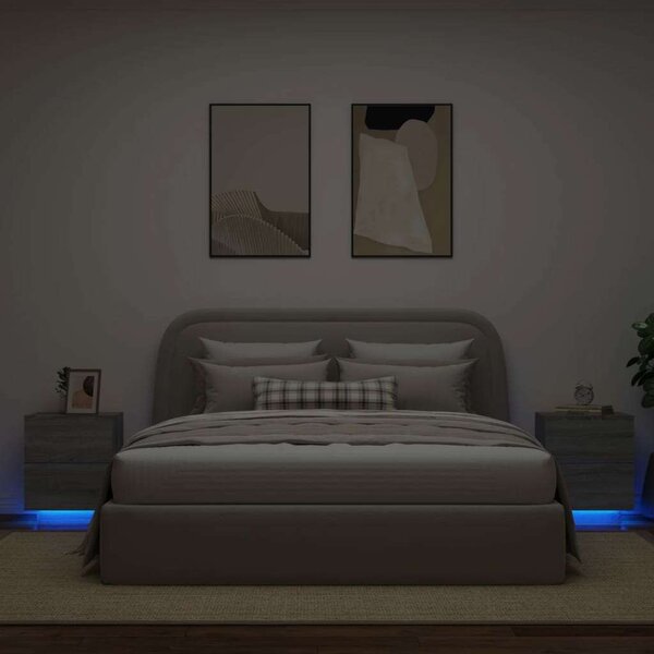 LED-es Éjjeliszekrény szett - 2 db - Sonoma Szürke