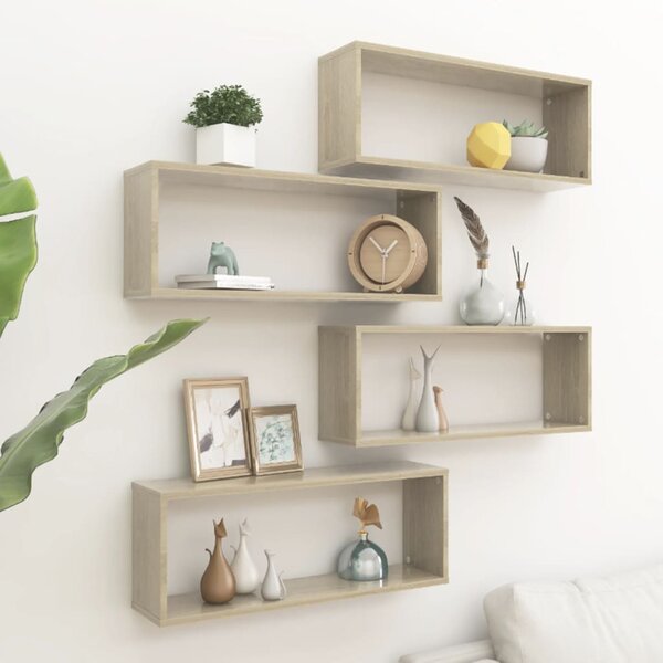 VidaXL 4 db sonoma-tölgyszínű forgácslap fali kockapolc 60x15x23cm