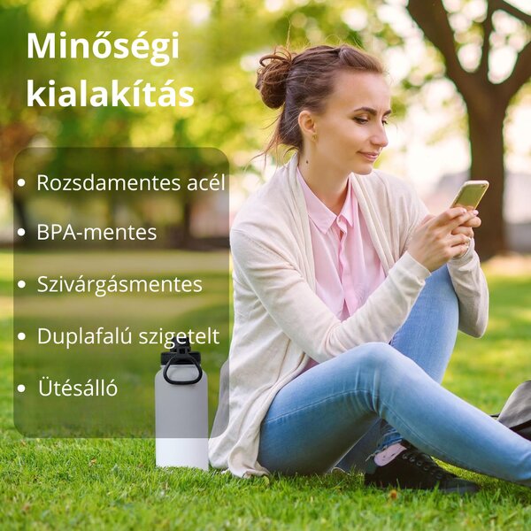 Rozsdamentes Acél Termosz Kulacs Szivárgásmentes Kupakkal, Hideg és Meleg Italokhoz - 950 ml - Fehér