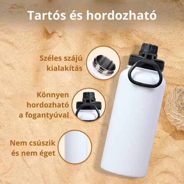 Rozsdamentes Acél Termosz Kulacs Szivárgásmentes Kupakkal, Hideg és Meleg Italokhoz - 950 ml - Fehér