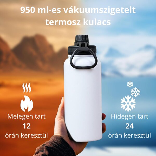 Rozsdamentes Acél Termosz Kulacs Szivárgásmentes Kupakkal, Hideg és Meleg Italokhoz - 950 ml - Fehér