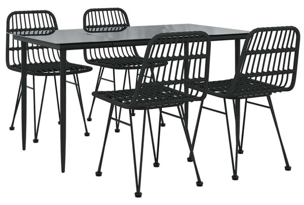 5 részes fekete polyrattan kerti étkezőgarnitúra