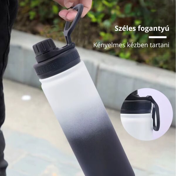 Rozsdamentes Acél Termosz Kulacs Szivárgásmentes Kupakkal, Hideg és Meleg Italokhoz - 950 ml - Fekete-Fehér Színátmenetes