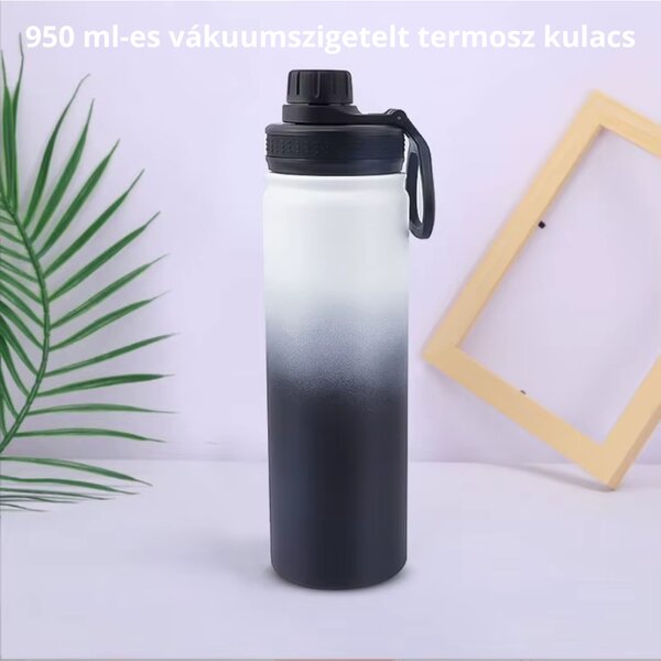 Rozsdamentes Acél Termosz Kulacs Szivárgásmentes Kupakkal, Hideg és Meleg Italokhoz - 950 ml - Fekete-Fehér Színátmenetes