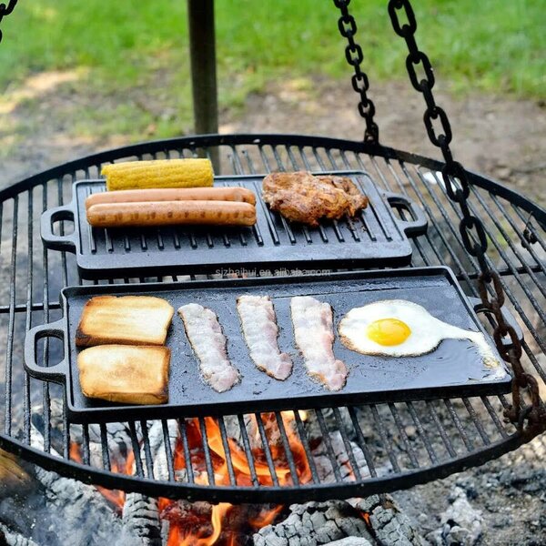 Öntöttvas BBQ Grill szett fa dobozos 6+1 részes