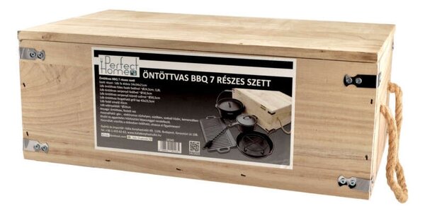 Öntöttvas BBQ Grill szett fa dobozos 6+1 részes