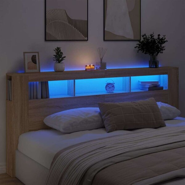 VidaXL sonoma-tölgyszínű szerelt fa LED-es fejtámla 220x18,5x103,5 cm