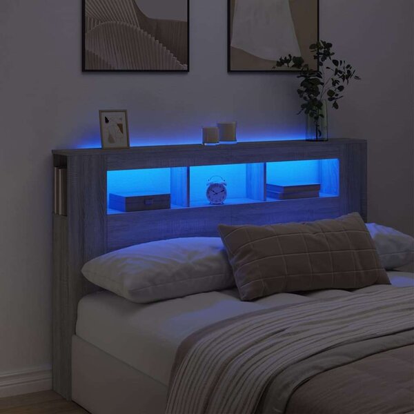VidaXL szürke sonoma szerelt fa LED-es fejtámla 160x18,5x103,5 cm