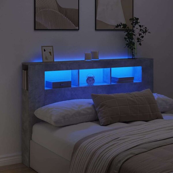 VidaXL LED Fejtámla Polcokkal - 160 cm - Betonszürke