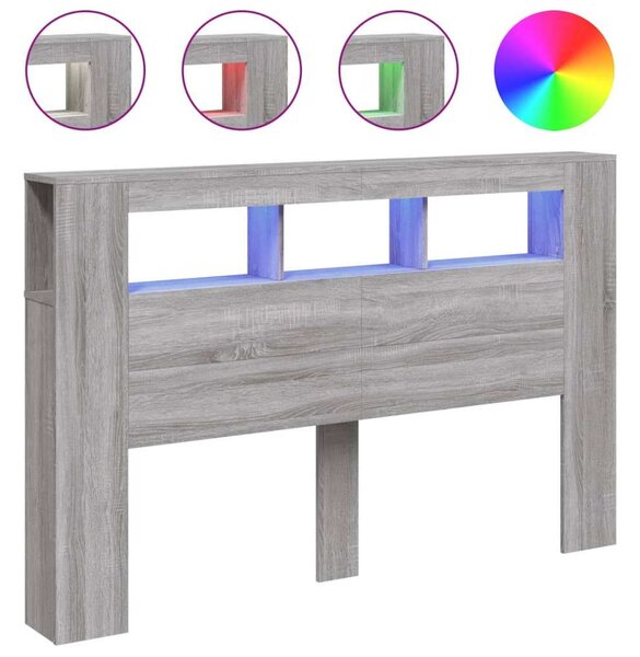 VidaXL szürke sonoma szerelt fa LED-es fejtámla 160x18,5x103,5 cm