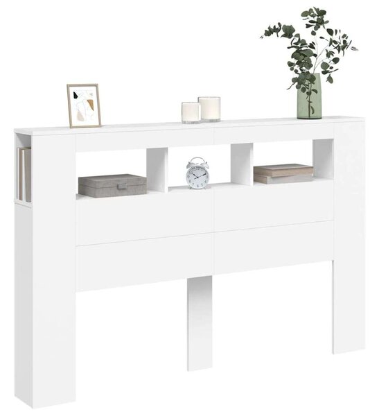 VidaXL LED-es Fejtámla polcokkal - Fehér - 160cm