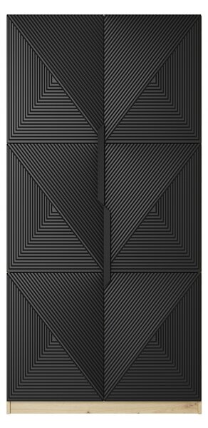 Asha ruhásszekrény, bordázott előlappal és fém fogantyúkkal, 100 cm - artisan tölgy / matt fekete / fekete fogantyúk