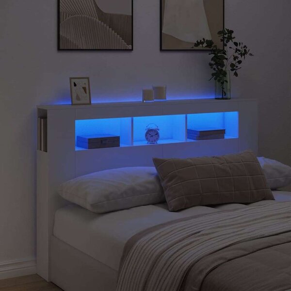 VidaXL LED-es Fejtámla polcokkal - Fehér - 160cm