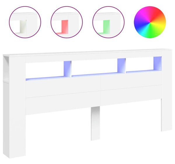 VidaXL fehér szerelt fa LED-es fejtámla 220x18,5x103,5 cm