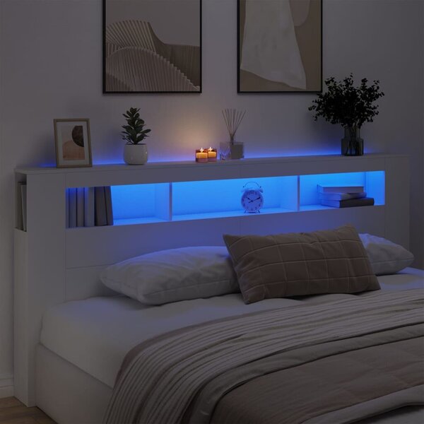 VidaXL fehér szerelt fa LED-es fejtámla 220x18,5x103,5 cm