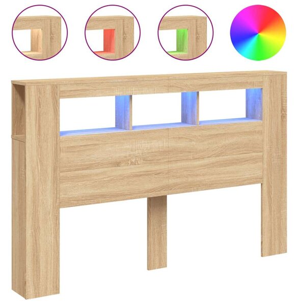 VidaXL sonoma-tölgyszínű szerelt fa LED-es fejtámla 160x18,5x103,5 cm