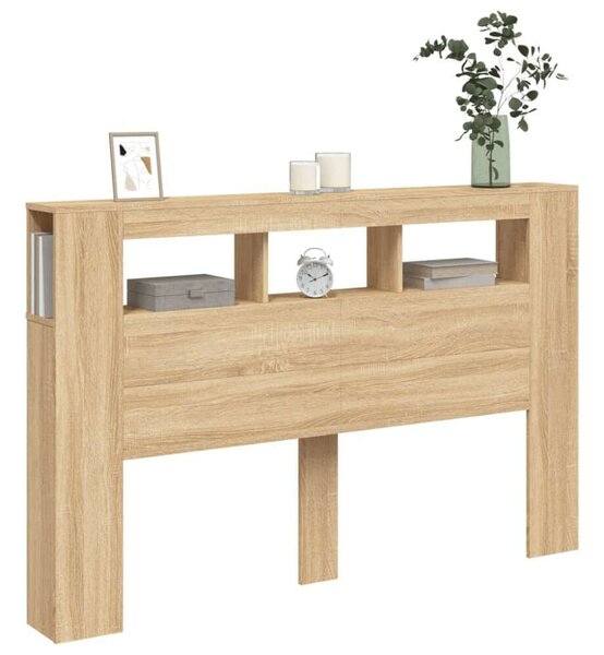 VidaXL sonoma-tölgyszínű szerelt fa LED-es fejtámla 160x18,5x103,5 cm