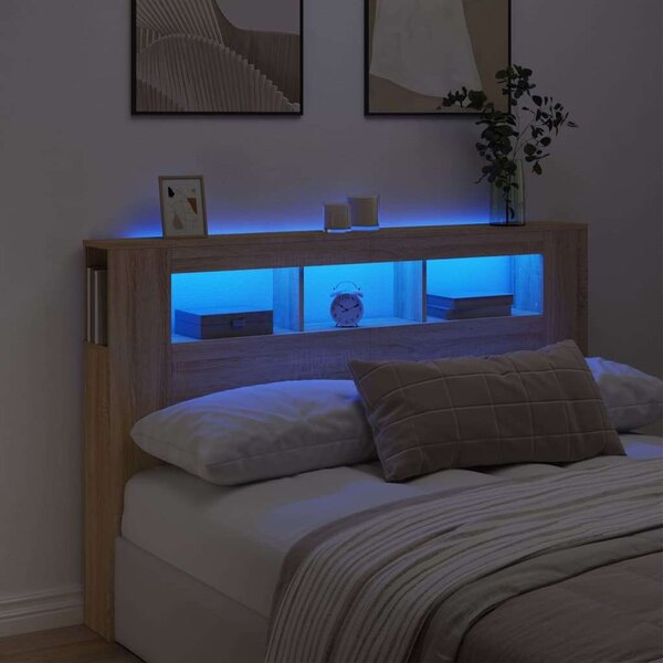 VidaXL sonoma-tölgyszínű szerelt fa LED-es fejtámla 160x18,5x103,5 cm