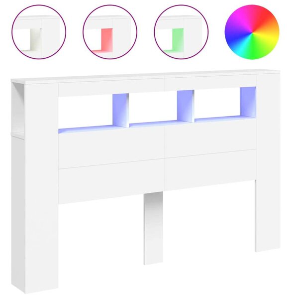 VidaXL LED-es Fejtámla polcokkal - Fehér - 160cm