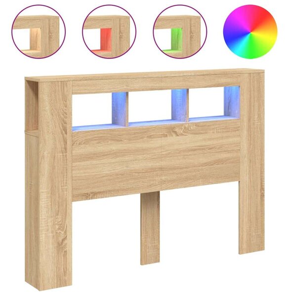 VidaXL sonoma-tölgyszínű szerelt fa LED-es fejtámla 140x18,5x103,5 cm