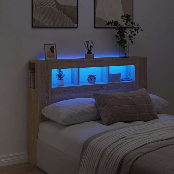 VidaXL sonoma-tölgyszínű szerelt fa LED-es fejtámla 140x18,5x103,5 cm