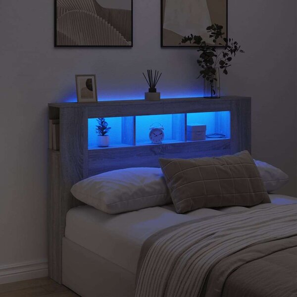 VidaXL szürke sonoma szerelt fa LED-es fejtámla 140x18,5x103,5 cm