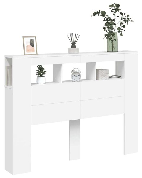 VidaXL LED-es Fejtámla - Polcokkal - Fehér - 140x18,5x103,5cm