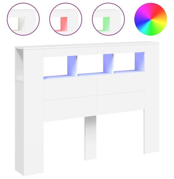 VidaXL LED-es Fejtámla - Polcokkal - Fehér - 140x18,5x103,5cm