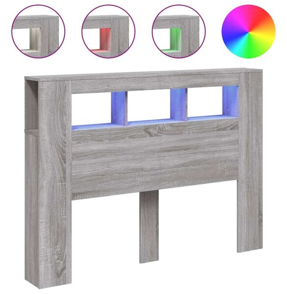 VidaXL szürke sonoma szerelt fa LED-es fejtámla 140x18,5x103,5 cm